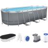 imageBestway Power Steel 18 x 9 x 48quot Oval Metal Frame Above Ground Outdoor Swimming Pool Set with 1500 GPH Filter Pump Ladder and Pool Cover