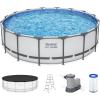 imageBestway Steel Pro MAX 14 Foot x 48 Inch Round Metal Frame Above Ground Outdoor Swimming Pool Set with 1000 Filter Pump Ladder and Cover Gray16 x 48  Gray