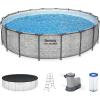 imageBestway Steel Pro MAX 14 Foot x 48 Inch Round Metal Frame Above Ground Outdoor Swimming Pool Set with 1000 Filter Pump Ladder and Cover Gray18 x 48  Stone Print