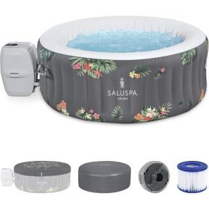 imageBestway SaluSpa Aruba AirJet Large Round 2 to 3 Person Inflatable Hot Tub Portable Outdoor Spa with 110 AirJets and EnergySense Cover GreyAruba