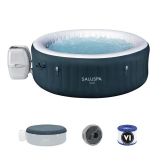 imageBestway SaluSpa Aruba AirJet Large Round 2 to 3 Person Inflatable Hot Tub Portable Outdoor Spa with 110 AirJets and EnergySense Cover GreyDeep Blue