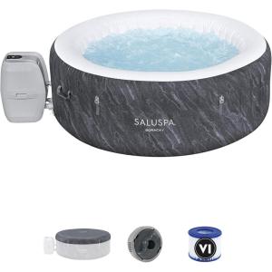 imageBestway SaluSpa Fiji AirJet Large Round 2 to 4 Person Inflatable Hot Tub Portable Outdoor Spa with 120 AirJets and EnergySense Cover GreyBoracay