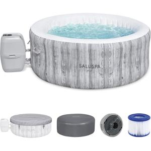 imageBestway SaluSpa Fiji AirJet Large Round 2 to 4 Person Inflatable Hot Tub Portable Outdoor Spa with 120 AirJets and EnergySense Cover GreyFiji