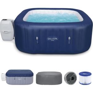 imageBestway SaluSpa Hawaii AirJet 4 to 6 Person Inflatable Hot Tub Square Portable Outdoor Spa with 140 AirJets and EnergySense Energy Saving Cover Blue