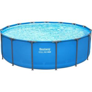 imageBestway Steel Pro MAX 14 Foot x 48 Inch Round Metal Frame Above Ground Outdoor Swimming Pool Set with 1000 Filter Pump Ladder and Cover Gray15 x 48  Blue