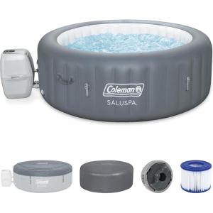 imageColeman Palm Springs EnergySense AirJet Inflatable Hot Tub Spa 77quot x 28quot  Portable Hot Tub with 2 Covers 1 EnergyEfficient Thermal Cover and 1 Standard Cover  Fits Up to 46 Persons  Green6 Capacity Energy Efficient Grey