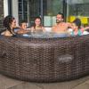imageBestway SaluSpa St Moritz AirJet 5 to 7 Person Inflatable Hot Tub Round Portable Outdoor Spa with 180 AirJets and EnergySense Energy Saving CoverBrown