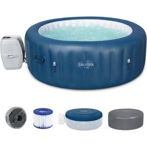 imageBestway SaluSpa Milan AirJet 4 to 6 Person Inflatable Hot Tub Round Portable Outdoor Spa with 140 AirJets and EnergySense Energy Saving Cover Blue