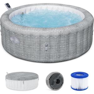 imageBestway SaluSpa St Moritz AirJet 5 to 7 Person Inflatable Hot Tub Round Portable Outdoor Spa with 180 AirJets and EnergySense Energy Saving CoverGray