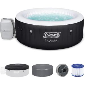 imageColeman Ponderosa AirJet 2 to 4 Person Inflatable Hot Tub Round Portable Outdoor Spa w 120 AirJets ampamp EnergySense Energy Saving Cover OrangeBlack