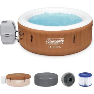 imageColeman Ponderosa AirJet 2 to 4 Person Inflatable Hot Tub Round Portable Outdoor Spa w 120 AirJets ampamp EnergySense Energy Saving Cover OrangeOrange