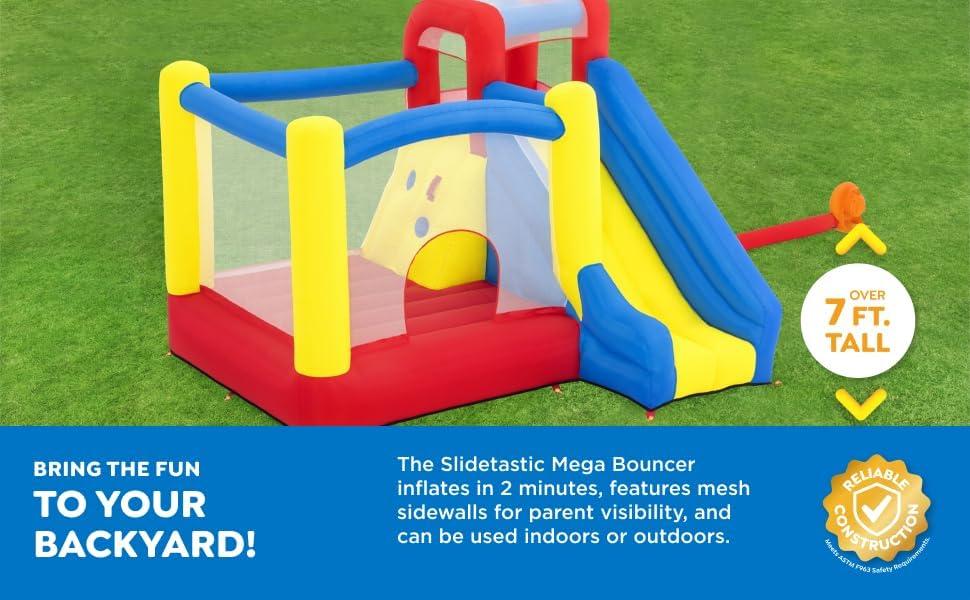 imageH2OGO Slidetastic Mega Bouncer Bounce House 9 x 85quot x 84quot  for Indoor and Outdoor Play  Perfect for Kids Ages 3