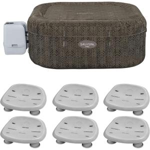imageBestway SaluSpa AirJet Inflatable Square Hot Tub with Set of 6 Underwater Non Slip Pool and Spa Seat with Adjustable Legs Gray