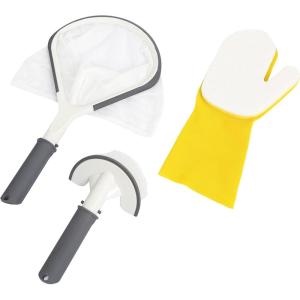 imageBestway SaluSpa AllinOne 3 Piece Maintenance Cleaning Tool Accessory Set with Scrub Brush Mitt and Skimmer Net for Hot Tub and Spa