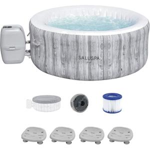 imageBestway SaluSpa Fiji AirJet Inflatable Hot Tub with 120 Soothing Jets and Set of 4Underwater NonSlip Pool and Spa Seat with Adjustable Legs Gray