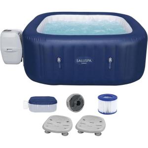 imageBestway SaluSpa Hawaii AirJet 6 Person Square Inflatable Hot Tub w140 Jets ampamp EnergySense Cover Blue ampamp Non Slip Seat wAdjustable Legs Gray 2 Pack