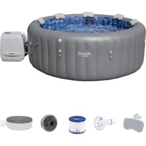 imageBestway SaluSpa Santorini HydroJet 5 to 7 Inflatable Round Portable Outdoor Spa with 180 Soothing Jets and Cover GrayStandard