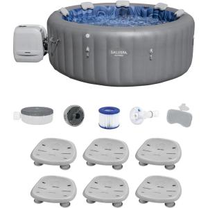 imageBestway SaluSpa Santorini HydroJet Inflatable Hot Tub with 180 Soothing Jets and 6 Pack of SaluSpa Non Slip Pool and Spa Seats