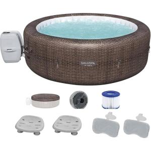 imageBestway SaluSpa St Moritz AirJet Hot Tub with Set of 2 Non Slip Pool and Spa Seats and 2 Padded Headrest Pillows with Adjustable Strap Brown