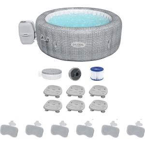 imageBestway Coleman Honolulu AirJet Inflatable Hot Tub with EnergySense Cover 6Pack SaluSpa Spa Seat and 6 Sets of SaluSpa Padded Headrest Pillows