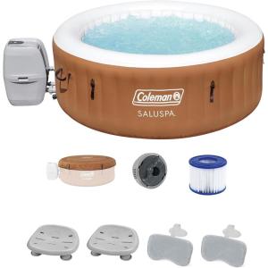 imageBestway Coleman Miami AirJet Inflatable Hot Tub with EnergySense Cover 2Pack SaluSpa Spa Seat and 2 Sets of SaluSpa Padded Headrest Pillows