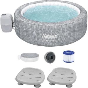 imageBestway Coleman Sicily AirJet Inflatable Round Hot Tub with EnergySense Cover ampamp 2 SaluSpa Underwater NonSlip Pool Spa Seat with Adjustable Legs Gray