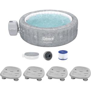 imageBestway Coleman Sicily AirJet Inflatable Round Hot Tub with EnergySense Cover ampamp 4 SaluSpa Underwater NonSlip Pool Spa Seat with Adjustable Legs Gray