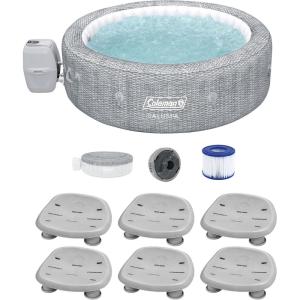 imageBestway Coleman Sicily AirJet Inflatable Round Hot Tub with EnergySense Cover ampamp 6 SaluSpa Underwater NonSlip Pool Spa Seat with Adjustable Legs Gray