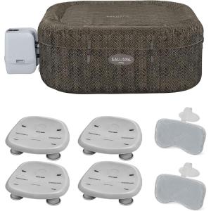 imageBestway SaluSpa AirJet Inflatable Square Hot Tub with 140 Soothing Jets 4 Underwater NonSlip Seat ampamp 2 Padded Headrest Pillow