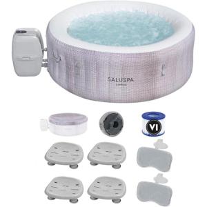 imageBestway SaluSpa Cancun AirJet Inflatable Hot Tub with Set of 2 SaluSpa Underwater Non Slip Pool and Spa Seat ampamp 2 Headrest Pillows