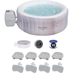 imageBestway SaluSpa Cancun AirJet Inflatable Hot Tub with Set of 4 SaluSpa Underwater Non Slip Pool and Spa Seat ampamp Set of 4 Headrest Pillow
