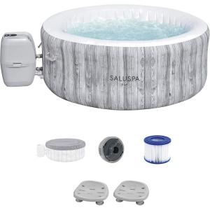imageBestway SaluSpa Fiji AirJet Inflatable Hot Tub with 120 Soothing Jets and Set of 2 Underwater NonSlip Pool and Spa Seat with Adjustable Legs Gray