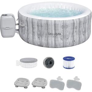 imageBestway SaluSpa Fiji AirJet Inflatable Hot Tub with 120 Soothing Jets with Set of 2 Pool and Spa Seat and 2 Padded Headrest Pillows Gray