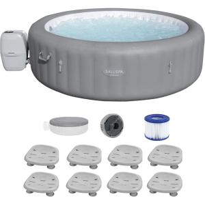 imageBestway SaluSpa Grenada AirJet Inflatable Hot Tub with 190 Soothing Jets and Underwater Non Slip Pool and Spa Seat with Adjustable Legs Gray 8 Pack