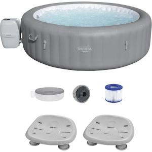 imageBestway SaluSpa Grenada AirJet Inflatable Hot Tub with Set of 2 Underwater Non Slip Pool and Spa Seat with Adjustable Legs Gray