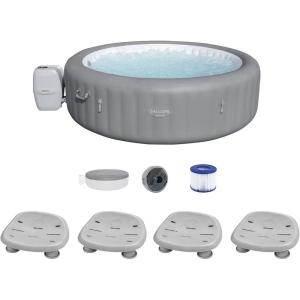 imageBestway SaluSpa Grenada AirJet Inflatable Hot Tub with Set of 4 Underwater Non Slip Pool and Spa Seat with Adjustable Legs Gray