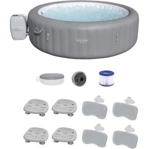 imageBestway SaluSpa Grenada AirJet Inflatable Hot Tub with Set of 4 Underwater NonSlip Pool and Spa Seat and 2 Pack Padded Headrest Pillows Gray