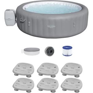 imageBestway SaluSpa Grenada AirJet Inflatable Hot Tub with Set of 6 Underwater Non Slip Pool and Spa Seat with Adjustable Legs Gray