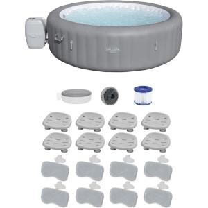 imageBestway SaluSpa Grenada AirJet Inflatable Hot Tub with Set of 8 Underwater NonSlip Pool and Spa Seat and 4 Pack Padded Headrest Pillows Gray