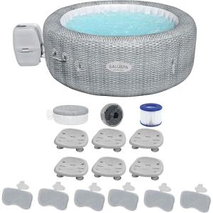 imageBestway SaluSpa Honolulu AirJet Inflatable Hot Tub ampamp 6 Pack SaluSpa Underwater Non Slip PoolSpa Seat with Adjustable Legs ampamp 6 Padded Headrest Pillows