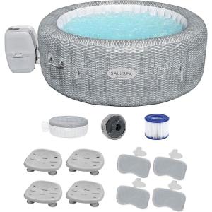 imageBestway SaluSpa Milan AirJet Inflatable Hot Tub and 6Pack of SaluSpa Underwater NonSlip Spa Seat with 6 Adjustable Legs and Padded Headrest Pillows