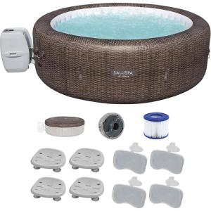 imageBestway SaluSpa St Moritz AirJet Hot Tub with Set of 4 Non Slip Pool and Spa Seats and Set of 4 Padded Headrest Pillows with Adjustable Strap Brown