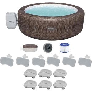 imageBestway SaluSpa St Moritz AirJet Hot Tub with Set of 6 Non Slip Pool and Spa Seats and Set of 6 Padded Headrest Pillows with Adjustable Strap Brown