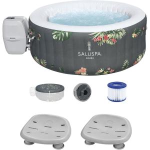 imageBestway SaluSpa Aruba AirJet Inflatable Hot Tub with 110 Soothing Jets Gray  Bestway SaluSpa Underwater Non Slip Pool ampamp Spa Seat 2 Pack
