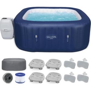 imageBestway SaluSpa Hawaii AirJet Inflatable Hot Tub with EnergySense Cover Blue  Spa Seat 4Pack  Pillows 2Pack