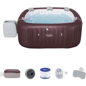 imageBestway SaluSpa Maldives 57 Person Inflatable Hot Tub Square EnergyEfficient Portable Spa with 180 AirJets 79quot x 315quot