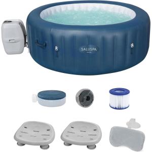 imageBestway SaluSpa Milan AirJet Inflatable Hot Tub with Set of 2 Non Slip Pool and Spa Seat and Padded Headrest Pillow with Adjustable Strap Gray