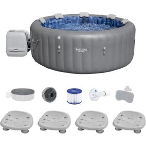 imageBestway SaluSpa Santorini HydroJet Inflatable Hot Tub with 180 Soothing Jets and 4 Pack of SaluSpa Non Slip Pool and Spa Seats