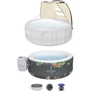 imageBestway SaluSpa Sun Shade Canopy Bundled with Aruba SaluSpa Inflatable Outdoor Hot Tub with 110 Soothing AirJets and Insulated CoverAruba