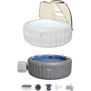 imageBestway SaluSpa Sun Shade Canopy Bundled with Aruba SaluSpa Inflatable Outdoor Hot Tub with 110 Soothing AirJets and Insulated CoverSantorini